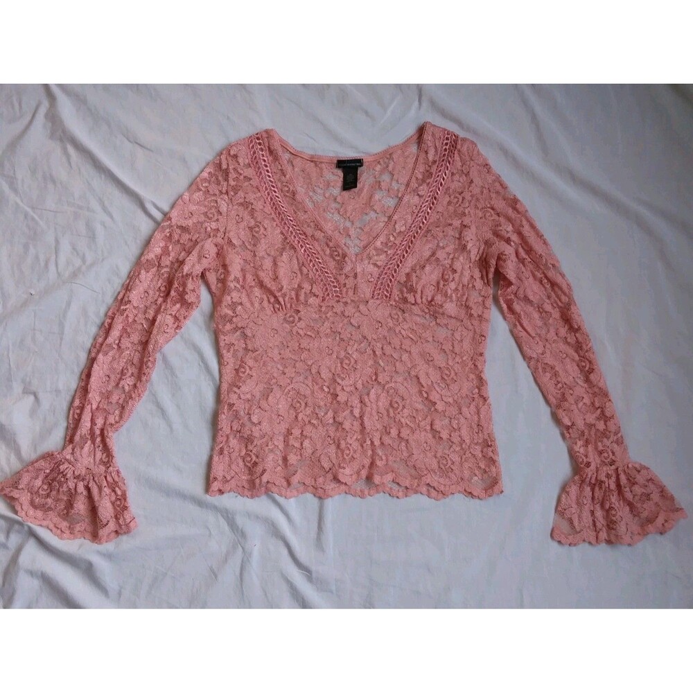 Moda International Lace Top V Neck Bell Sleeve Fairy Grunge Women’s Large